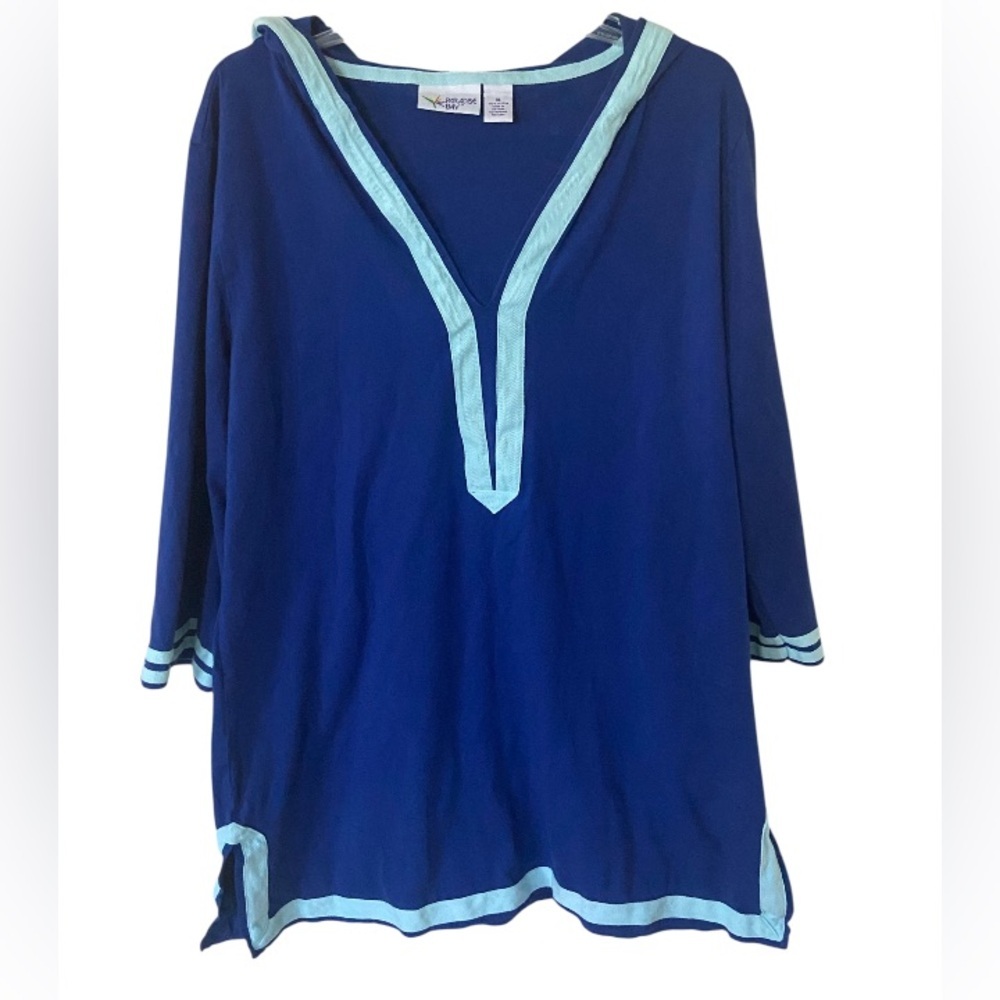 Paradise Bay 100% Cotton, hooded beach cover size XL, blue with turquoise trim
